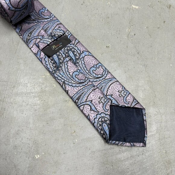 Pavone Paisley Tie 100% Silk Made in Italy Textured Puple/Blue 3.5" - Picture 4 of 8